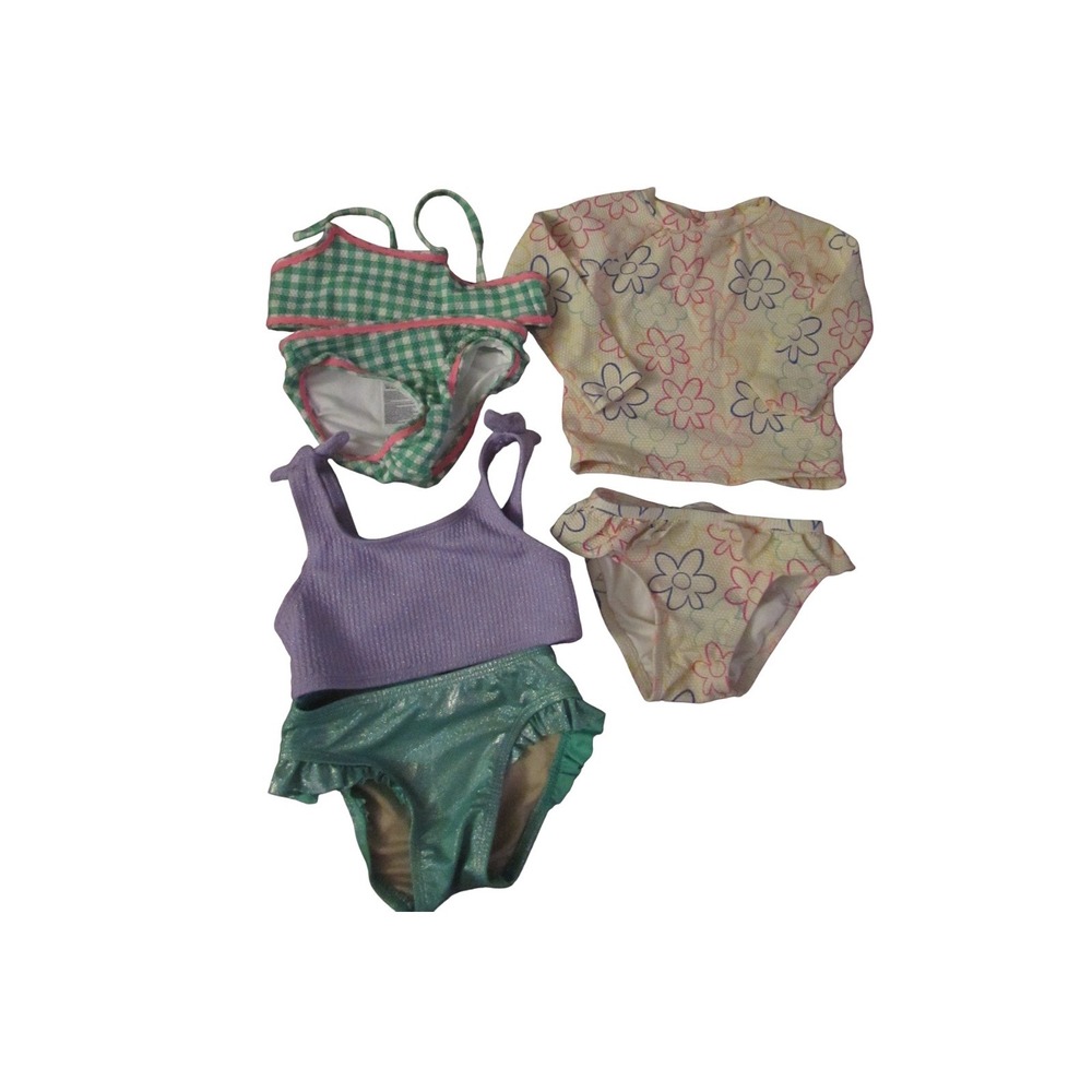Toddler Girls Swimsuit Bundle 12-18 Months Floral Rash Guard Gingham Bikini 3pk